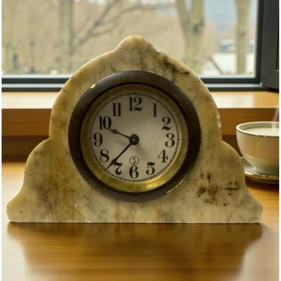 ANTIQUE MARBLE Windup Desk CLOCK -‎ Untested See Pics